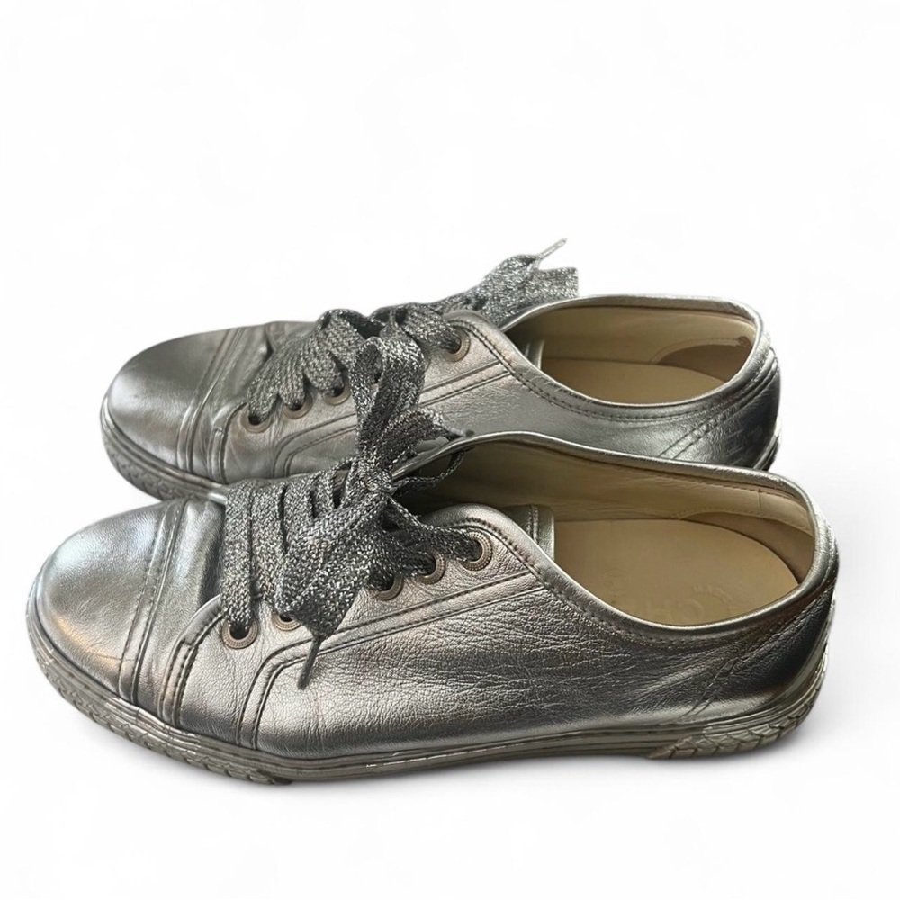 Chanel Silver Metallic Leather Sneakers – Size 38 / US 7.5–8